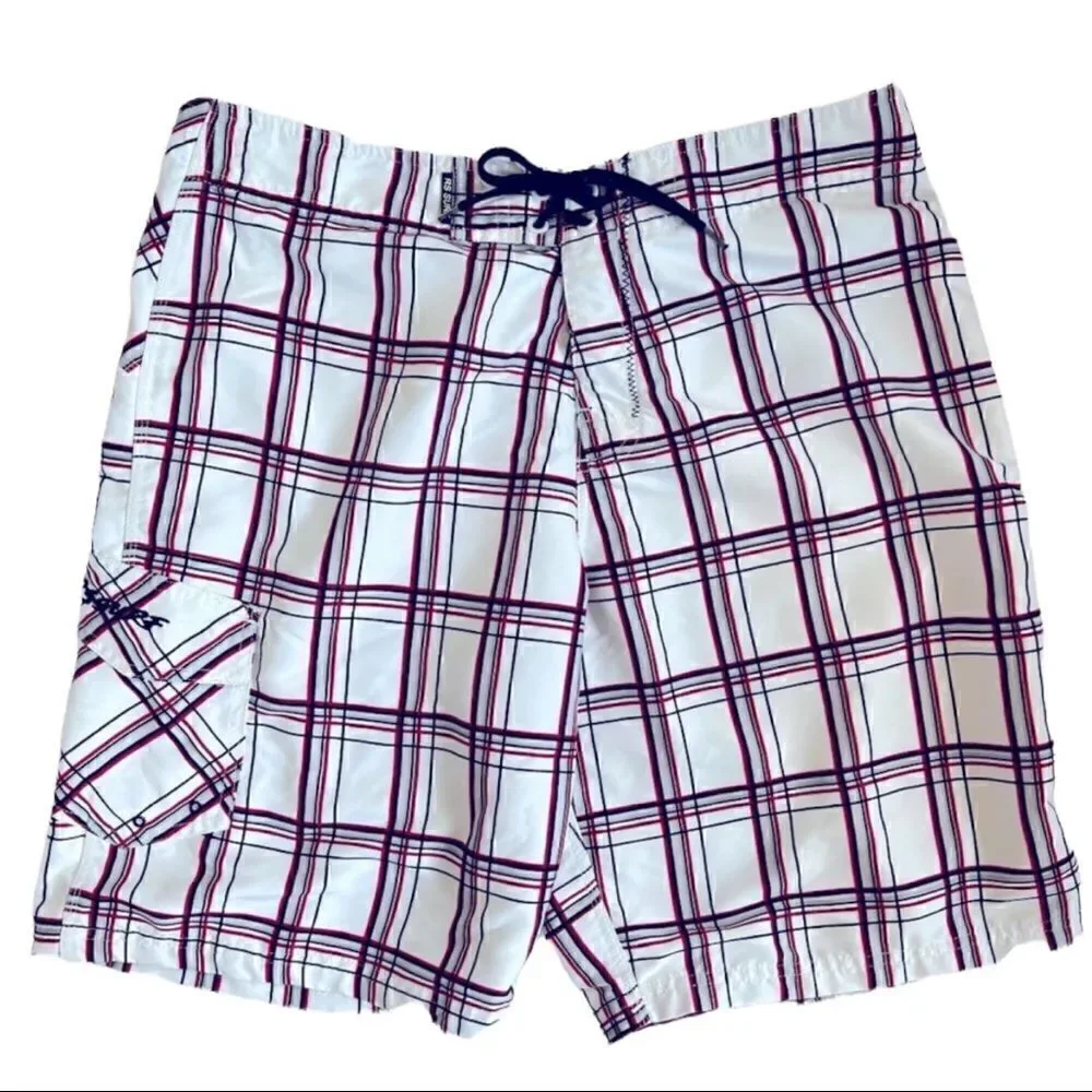 RS Surf Swim Trunks White/Red/Grey/Black Men’s Size 34